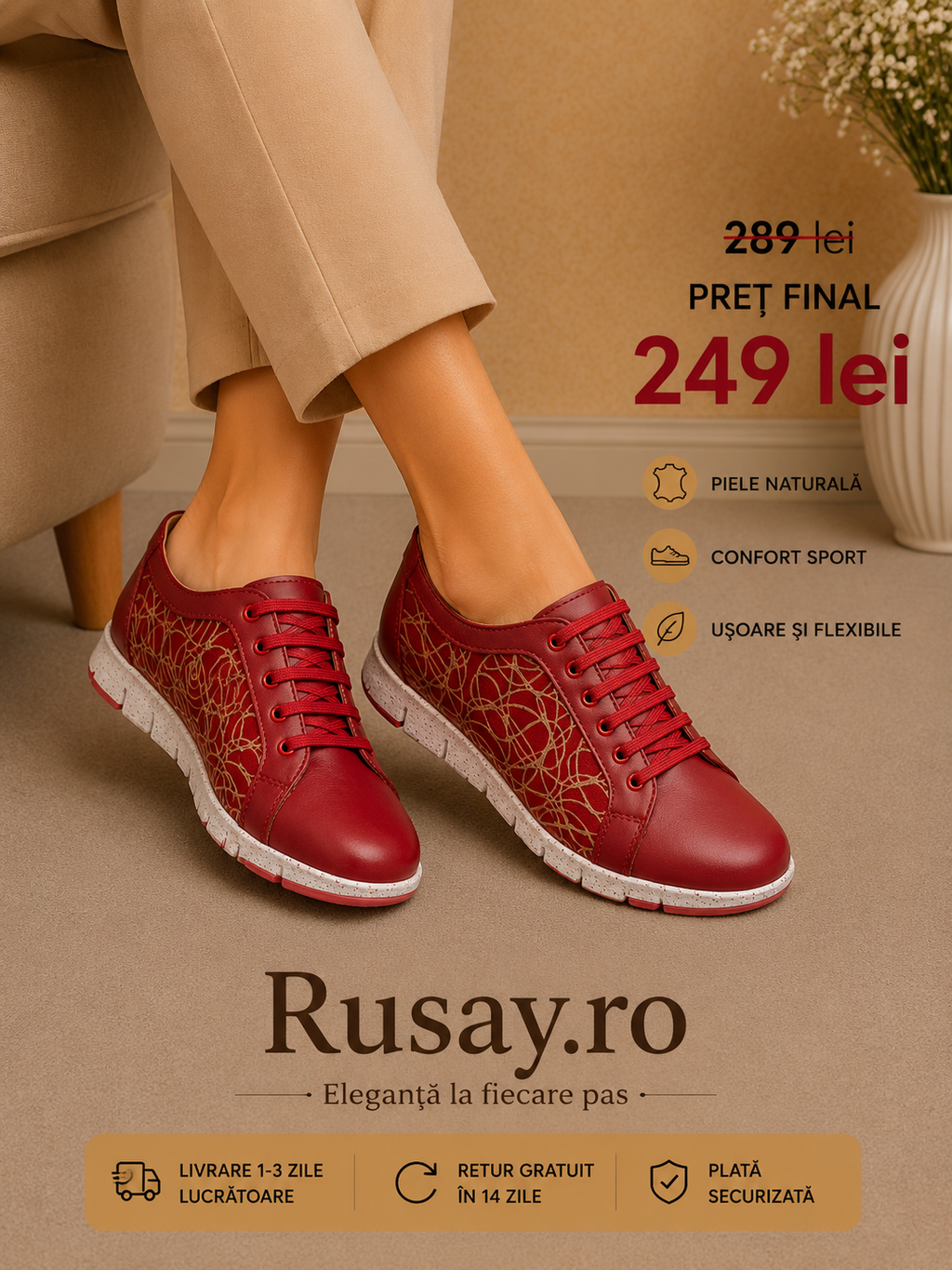 Pantofi Dama Casual Adidasi cod 509 rosu