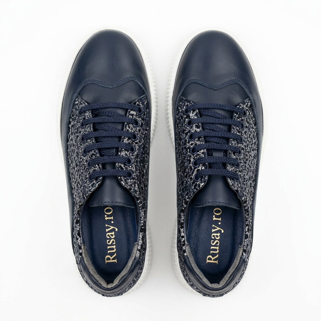 Pantofi Dama Casual Adidasi cod EMA Albastru+Negru tigrat