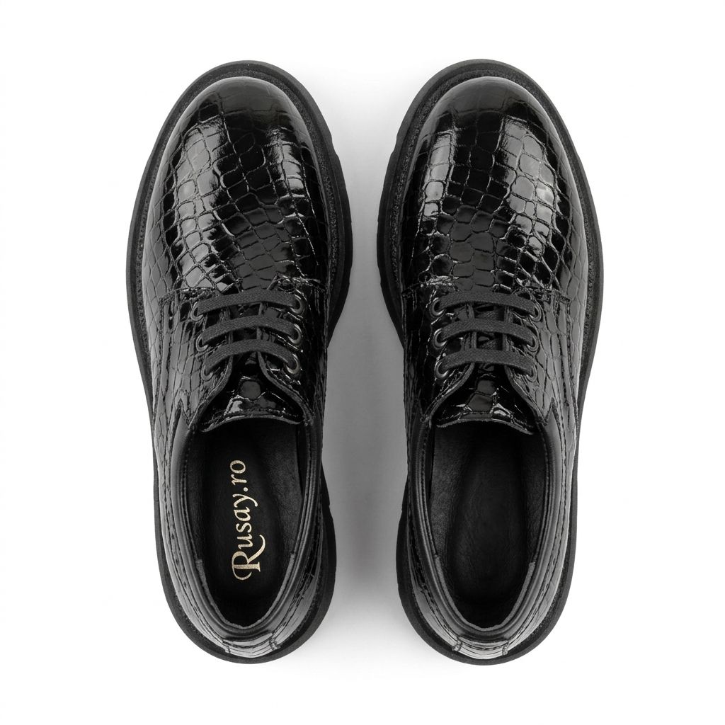 Pantofi Casual Dama 47 Croco Negru